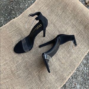Black Suede Clear Strap Heels
